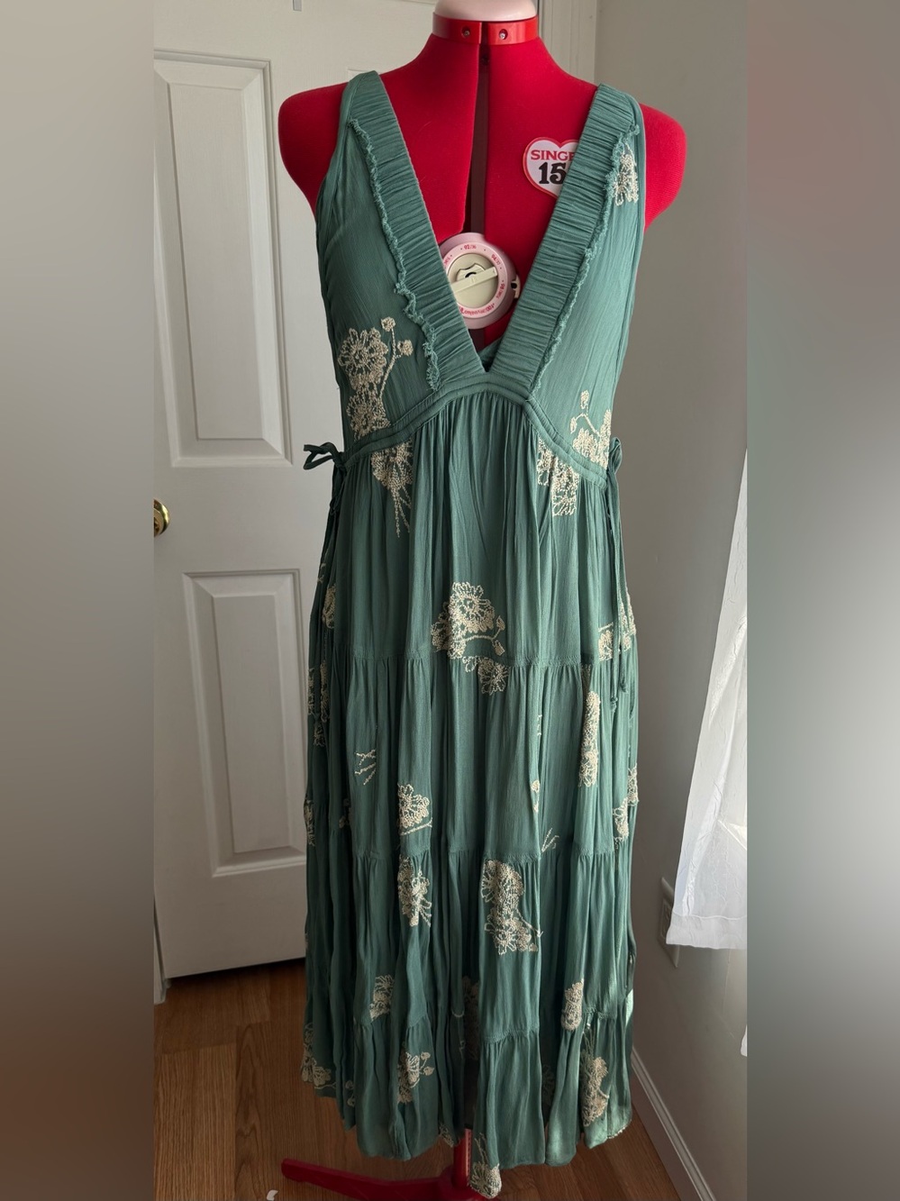 Free People Runaway With Me Teal Embroidered Midi Dress